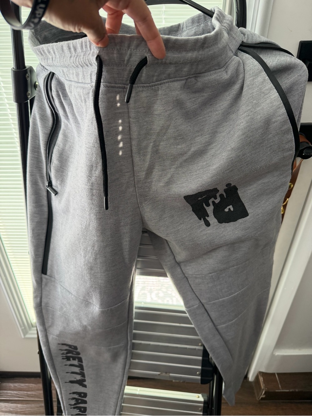 Men's Light Gray Drawstring Jogger Sweatpants with Black Accents